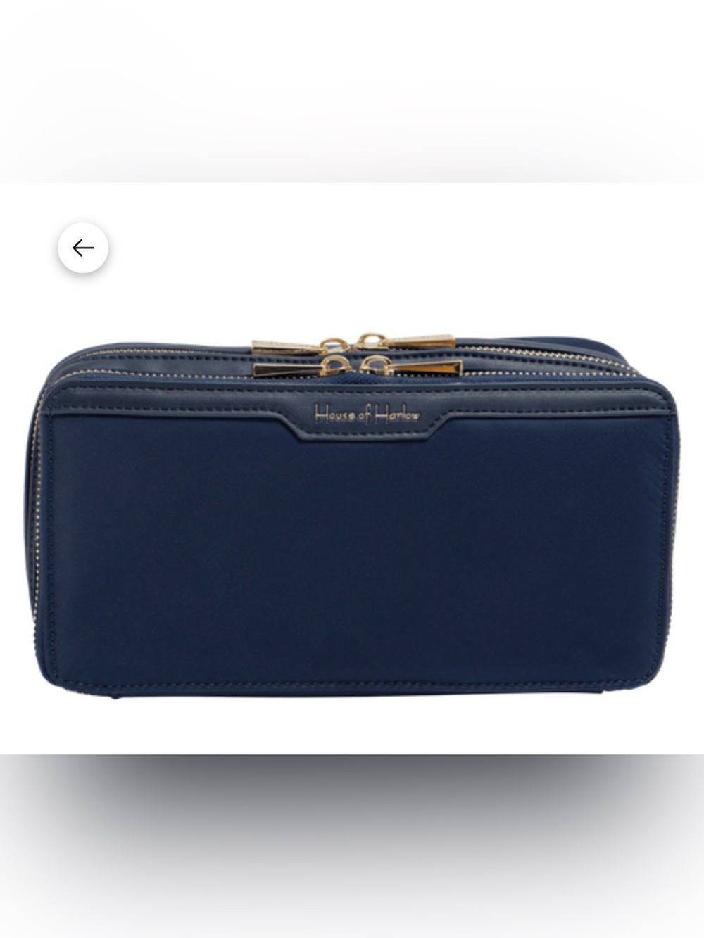 NWT HOUSE OF HARLOW 1960 9" DOUBLE COMPARTMENT COSMETIC ORGANIZER- NAVY